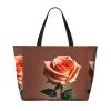 SSIMOO Orange Red Rose Print Spacious Travel Beach Bag,Versatile Anti-Sand Beach Tote,For All Your Needs, Black view 2