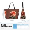 SSIMOO Orange Red Rose Print Spacious Travel Beach Bag,Versatile Anti-Sand Beach Tote,For All Your Needs, Black view 3