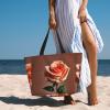 SSIMOO Orange Red Rose Print Spacious Travel Beach Bag,Versatile Anti-Sand Beach Tote,For All Your Needs, Black view 4