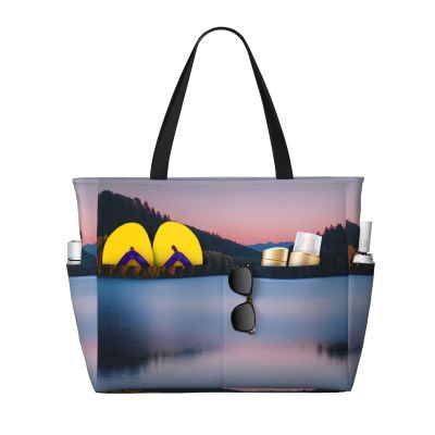Lake Under Sunset Print Spacious Travel Beach Bag,Versatile Anti-Sand Beach Tote,For All Your Needs