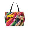 Rainbow Stripe Print Spacious Hand-Held Tote,Sand-Resistant Beach Carry Bag For Fashionable Ladies view 1