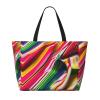 Rainbow Stripe Print Spacious Hand-Held Tote,Sand-Resistant Beach Carry Bag For Fashionable Ladies view 3