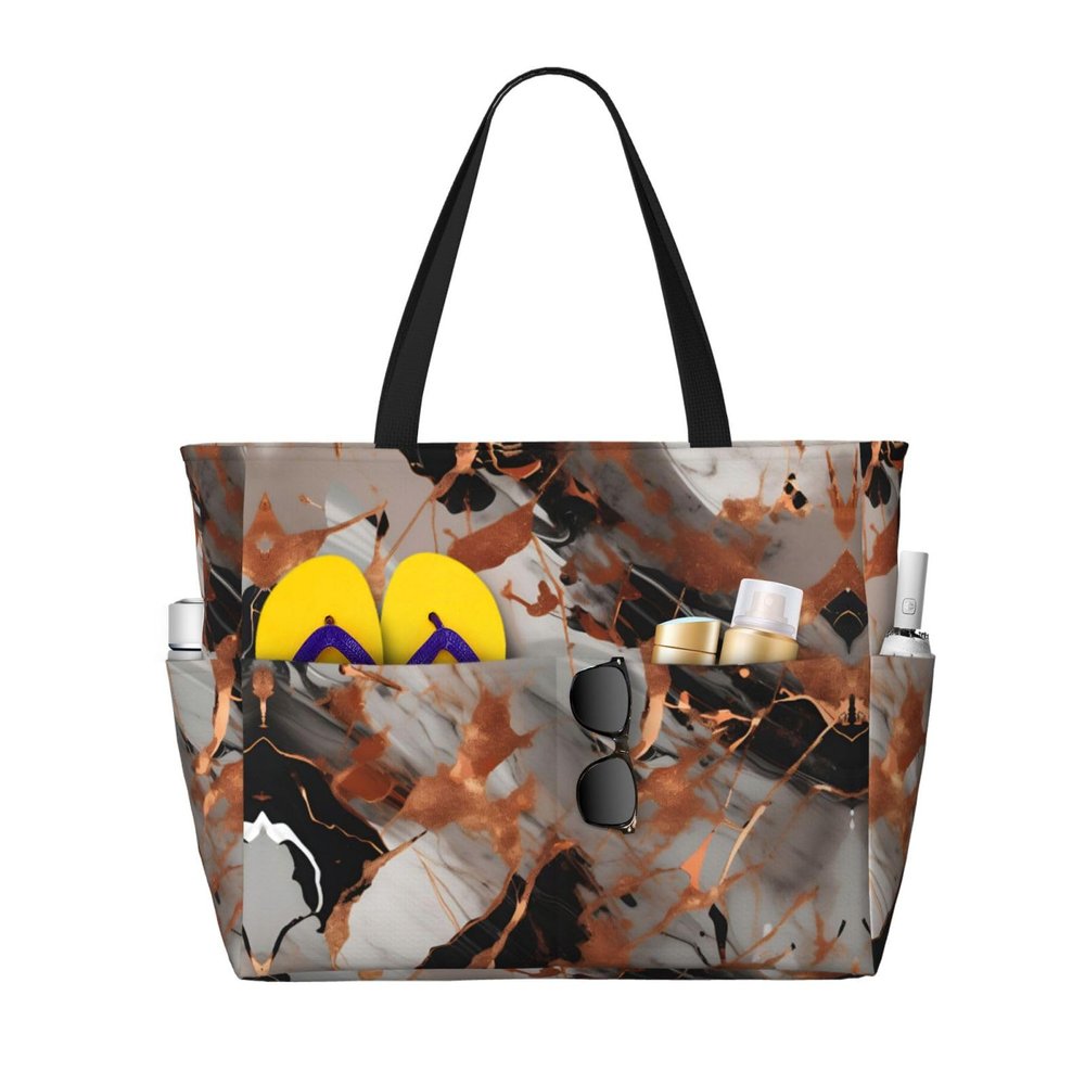 Marble Texture Copper Splatter Print Anti-Sand Beach Tote Bag,Versatile And Stylish For All Your Adventures