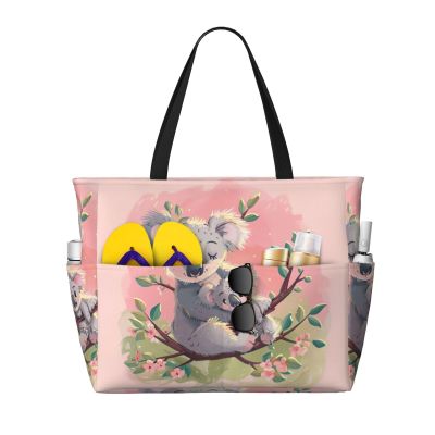 SSIMOO Koala Bear Print Spacious Travel Beach Bag,Versatile Anti-Sand Beach Tote,For All Your Needs, Black