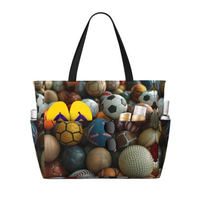 Sports Ball Print Spacious Travel Beach Bag,Versatile Anti-Sand Beach Tote,For All Your Needs