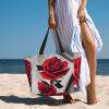 SSIMOO Red Rose Print Anti-Sand Beach Tote Bag,Versatile And Stylish For All Your Adventures, Black view 2