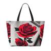 SSIMOO Red Rose Print Anti-Sand Beach Tote Bag,Versatile And Stylish For All Your Adventures, Black view 3