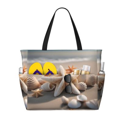 SSIMOO Seashell Starfish Print Anti-Sand Beach Tote Bag,Versatile And Stylish For All Your Adventures, Black