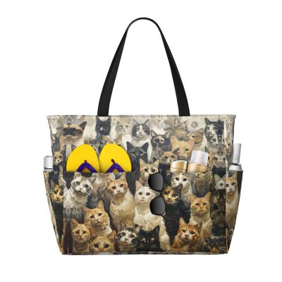 Cat Print Anti-Sand Beach Tote Bag,Versatile And Stylish For All Your Adventures