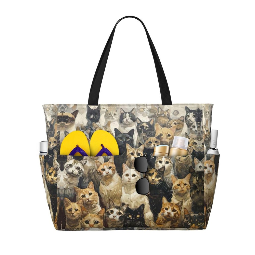 Cat Print Anti-Sand Beach Tote Bag,Versatile And Stylish For All Your Adventures