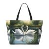Beautiful White Swans On The Lake Print Anti-Sand Beach Tote Bag,Versatile And Stylish For All Your Adventures view 3