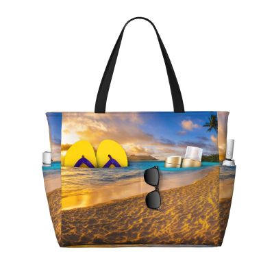Sunset Hawaiian Palm Tree Print Anti-Sand Beach Tote Bag,Versatile And Stylish For All Your Adventures