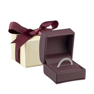 ALLUREPACK Luxury Dome-Shape Leather Ring Box - Ring Gift Box for Engagement, Proposal, Wedding Day - Jewelry Box with Cream Ribbed Outer Box & Matching Bow Ribbon - Small Ring Case for Men & Women