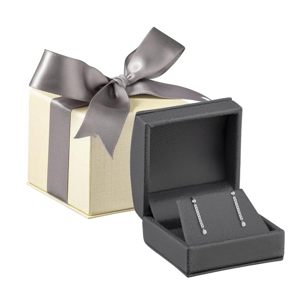 ALLUREPACK Luxury Dome-Shape Leather Earring Box for Women & Girls  Jewelry Gift Box Ideal for Studs, Small Hanging Earrings  Earring Case with Cream Ribbed Outer Box & Matching Bow Ribbon