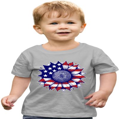 2T Oxford Toddler Cute Sunflower USA Flag Star & Stripes July 4th Toddler T-Shirt