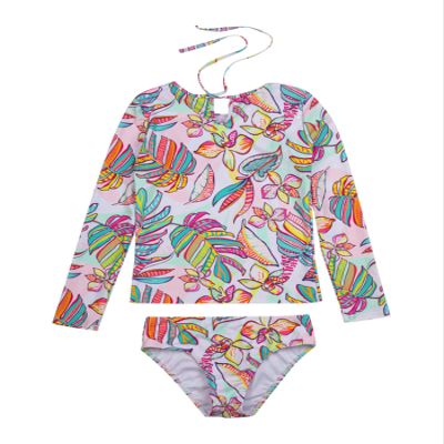 Gottex Kids Toddler and Little Girls Palm Island Rainbow Tropical Leaf Print Two Piece Rash Guard Long Sleeve Swimsuit UV Sun Protection Bathing Suit for Girl