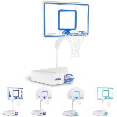 Dunn-Rite Splash & Shoot Pool Basketball Hoop, Adjustable Height Clear Backboard  200lbs Water-Filled Base, Stainless Steel Rim & Waterproof Basketball, Made in USA, Clear Blue