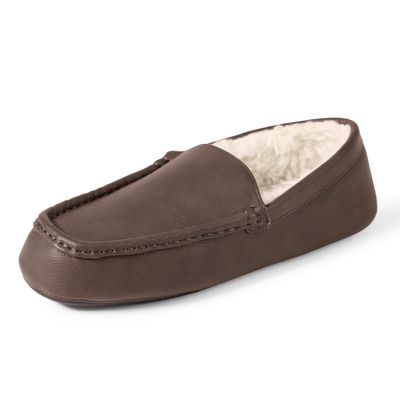 Amazon Essentials Men's Moccasin Slippers, Dark Brown Faux Leather, 9