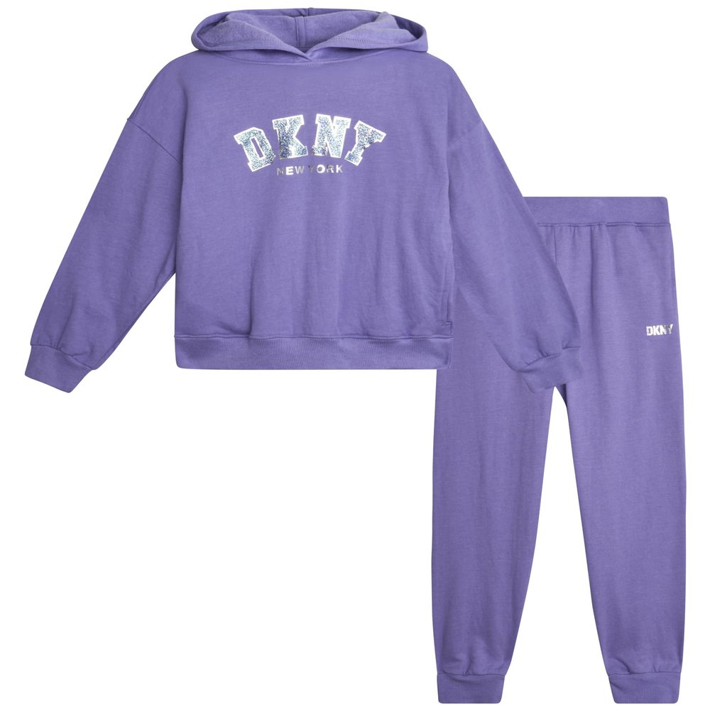 DKNY Girls Sweatpants Set - 2 Piece Active Fleece Girls Sweatshirt and Jogger Youth Kids Sweatpants Matching Set (4-16), Size 12, Periwinkle