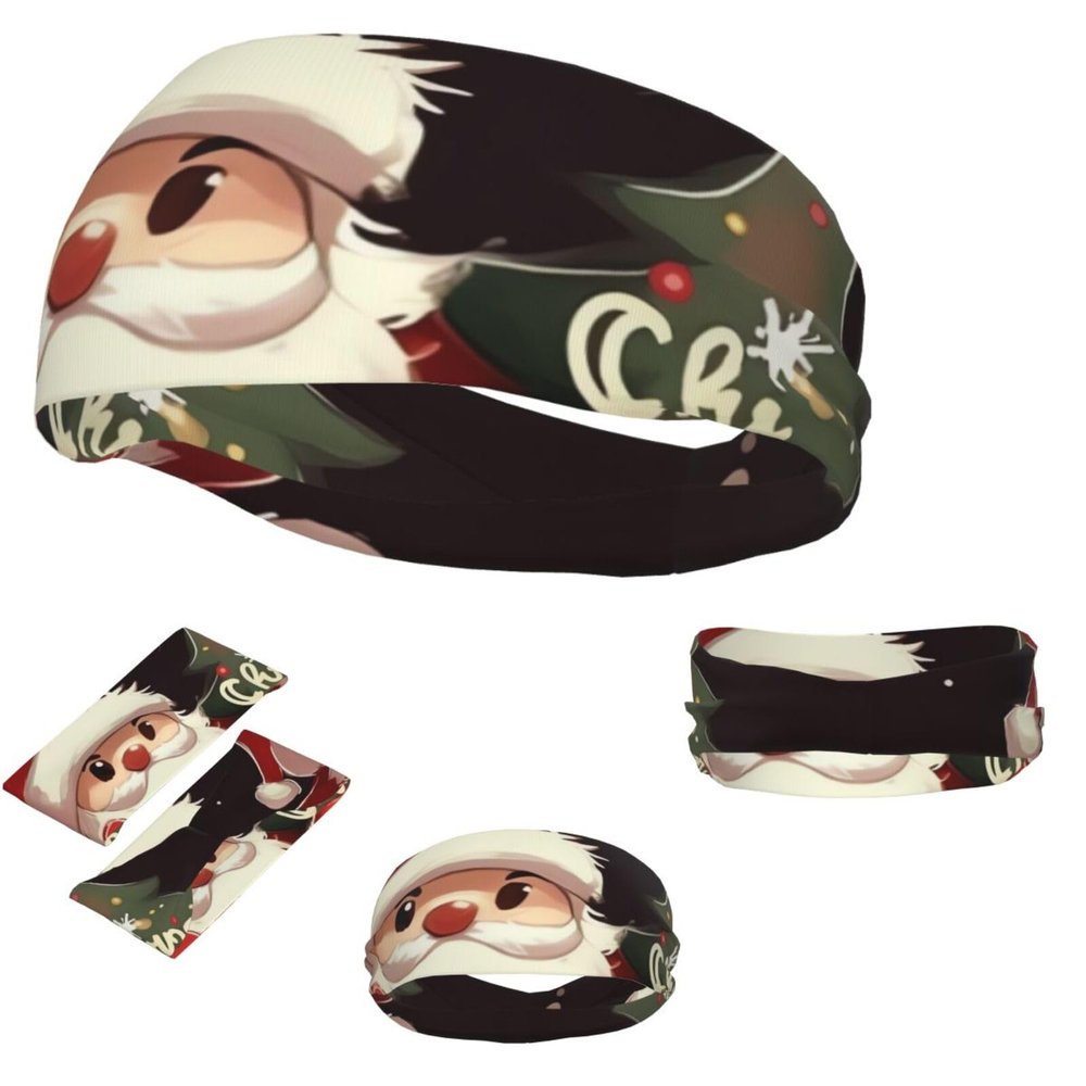 Dwrepo Sports Headbands for Men Women Sports Sweatband Merry Christmas Hairband Moisture Wicking Head Bands, Black