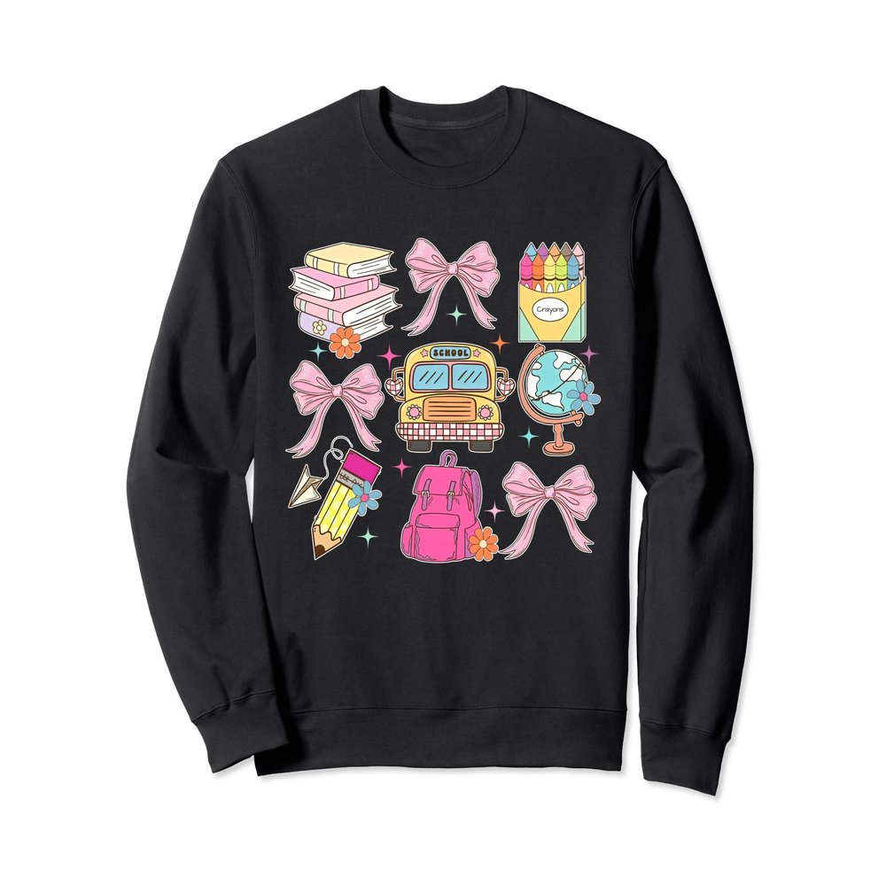 Back to School Coquette Bow Pencil School bus Teacher Women Sweatshirt