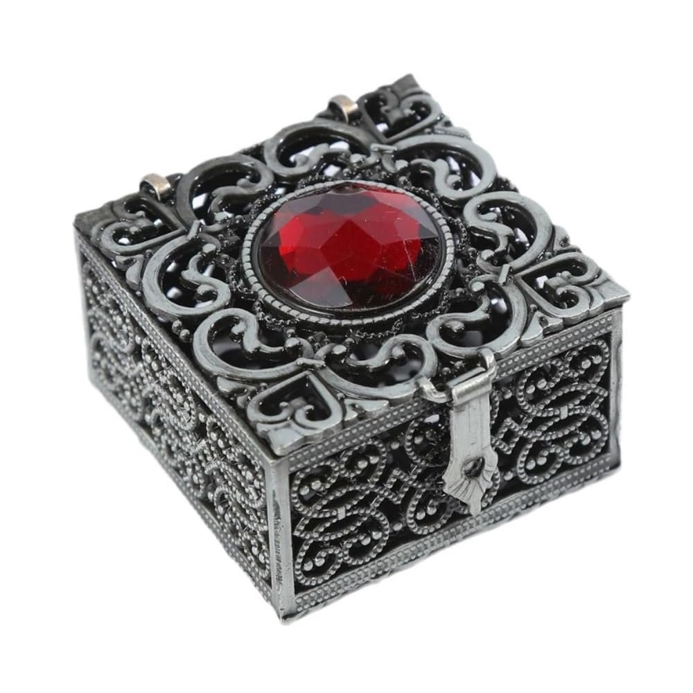 LiuliuBull Square Metal Vintage Trinket Box Necklace Holder Jewelry Container Collectible Gift(Pewter)