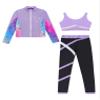 YEAHDOR Kids Girls 3 Pcs Skating Dance Outfit Jacket Crop Top with Pants Set Ice Skating Gymnastic Workout Tracksuit Light Purple 8 Years view 3