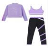 YEAHDOR Kids Girls 3 Pcs Skating Dance Outfit Jacket Crop Top with Pants Set Ice Skating Gymnastic Workout Tracksuit Light Purple 8 Years view 4