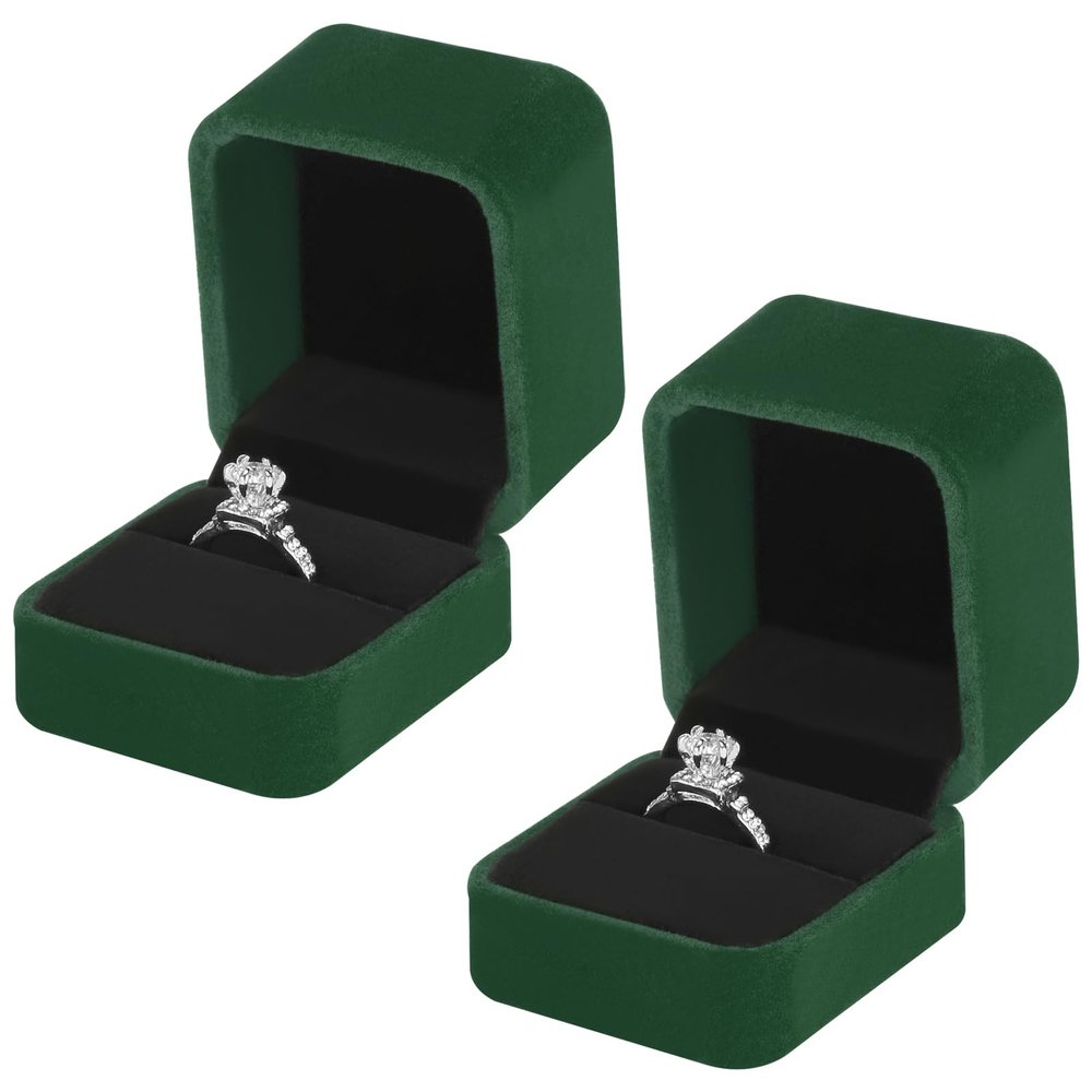 KUKUVR 2 Pieces Velvet Ring Gift Box, Small Ring Storage Boxes for Proposal Wedding Engagement Christmas Valentine's Day, Ring Earrings Stud Holder Display box for Woman