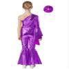 Oyolan Kids Girls One Piece Sparkle Jumpsuit with Hairband One Shoulder Long Sleeve Bell Bottom Pants Bodysuit Purple 14 Years view 2