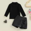 Thorn Tree Girls Skirts Set Knitted Long Sleeve Sweater Top Turtleneck Bow Skirts Shorts Fall Winter Clothes Set (Black,6-12 Months) view 2