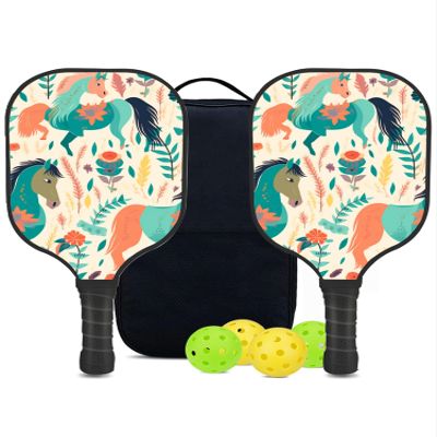 KUAVETO Carbon Fiber Pickleball Paddles Set, All The DIY Fun You can Have with Horse-BN24 Pattern Custom Made Honeycomb Polymer Core- Includes 2 Paddles, 4 Balls, and a Carry Bag