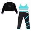 YEAHDOR Kids Girls 3 Pcs Skating Dance Outfit Jacket Crop Top with Pants Set Ice Skating Gymnastic Workout Tracksuit Blue Green 8 Years view 4