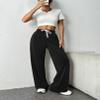 PINSPARK Women's Sweatpants Wide Leg Lounge Pants Elastic High Waist Sweatpant Athletic Sweat Pants with Pocket and Drawstring Small, Black view 4