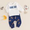 Karesoull Infant Baby Boy Outfits Football Print Sweatshirt Top with Elastic Pant 2Pcs Toddler Fall Winter Clothes Set (Game Day Blue, 12-18 Months) view 2