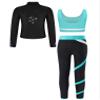 Kaerm Kids Girls Ice Skating Suit Stripe Zipper Jacket Vest with Patchwork Pants Set Yoga Workout Running Outfit Blue Green 16 Years view 2