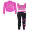 YiZYiF Kids Girls Figure Ice Skating Gym Training Suit Contrast Color Jacket Crop Top Sport Bra with Skating Pants Set Hot Pink 10 Years view 2