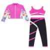 YiZYiF Kids Girls Figure Ice Skating Gym Training Suit Contrast Color Jacket Crop Top Sport Bra with Skating Pants Set Hot Pink 10 Years view 3