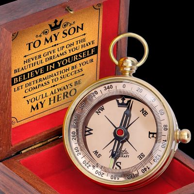 MYSTICKRAFT to My Son Engraved Pocket Compass | 2025 College Graduation Gifts for Him | Gift for Son | High School Graduation Compass | Promotion Gift