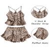 Ekouaer Satin Pajama Set for Women 2 Piece Camisole Top and Shorts Silk Lingerie with Ruffle Floral Nightwear Brown Leopard view 4