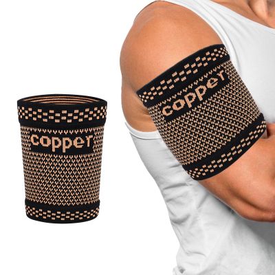 CUAPVPA Copper Bicep Compression Sleeve 1 Pair,Bicep Tendonitis Brace,Triceps Sleeves for Upper Arm Support,Weightlifting,Fit for Men and Women (GOLD, Large)