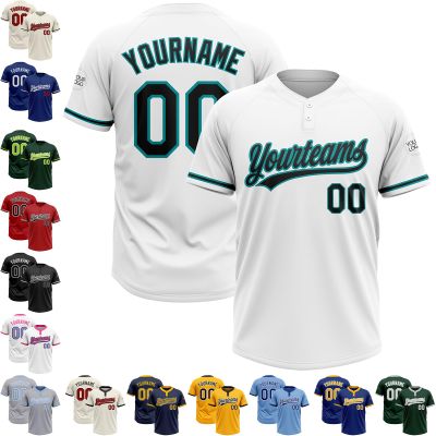 White Aqua Black Mens Softball Uniforms Baseball Bulk Jerseys Two Button Pullover Softball Jerseys for Adult Slowpitch Custom Team Jersey