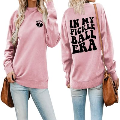 Btacifir in My Pickleball Era Sweatshirt, Cute Pickleball Shirts Women Crewneck Pickleball Mom Sweater Pickleball Lover Gifts Pink