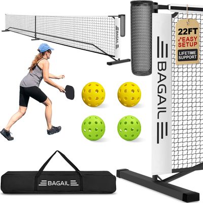 BAGAIL Portable Pickleball Net Set, 22 FT Regulation Size Pickle Ball Net with Ball Collector, Carry Bag, Easy Setup for Outdoor Indoor Driveway - White