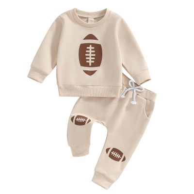 Karesoull Infant Baby Boy Outfits Football Print Sweatshirt Top with Elastic Pant 2Pcs Toddler Fall Winter Clothes Set (Khaki, 2-3T)