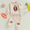 Karesoull Infant Baby Boy Outfits Football Print Sweatshirt Top with Elastic Pant 2Pcs Toddler Fall Winter Clothes Set (Khaki, 2-3T) view 2