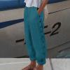 Summer Pants for Women Casual Stripe Print Side Button Trendy Pants Baggy Elastic Waist Trendy Baggy Elastic Waist Straight Leg Comfy Trousers Vacation Lounge Trousers view 2