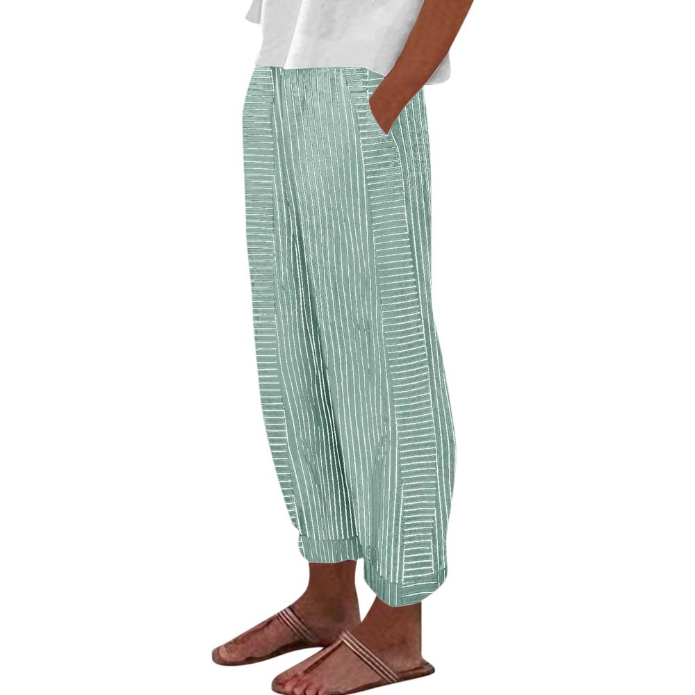 Linen Pants for Women Baggy Trousers Capri Pants Summer Floral Printed Palazzo Lounge Pants Plus Size High Waisted Straight Leg Palazzo Pants Drawstring Petite Summer Beachwear