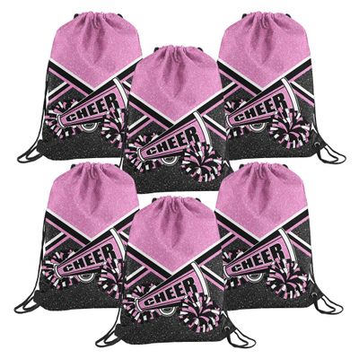 6 Pcs Cheer Drawstring Backpack Cheerleading Drawstring Bag Cheer Accessories Gifts for Cheerleaders (Pink)