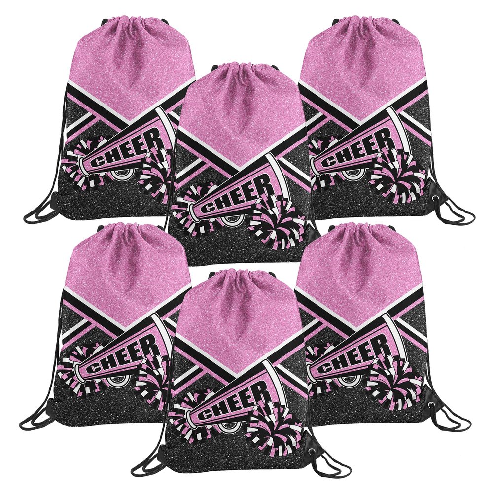 6 Pcs Cheer Drawstring Backpack Cheerleading Drawstring Bag Cheer Accessories Gifts for Cheerleaders (Pink)